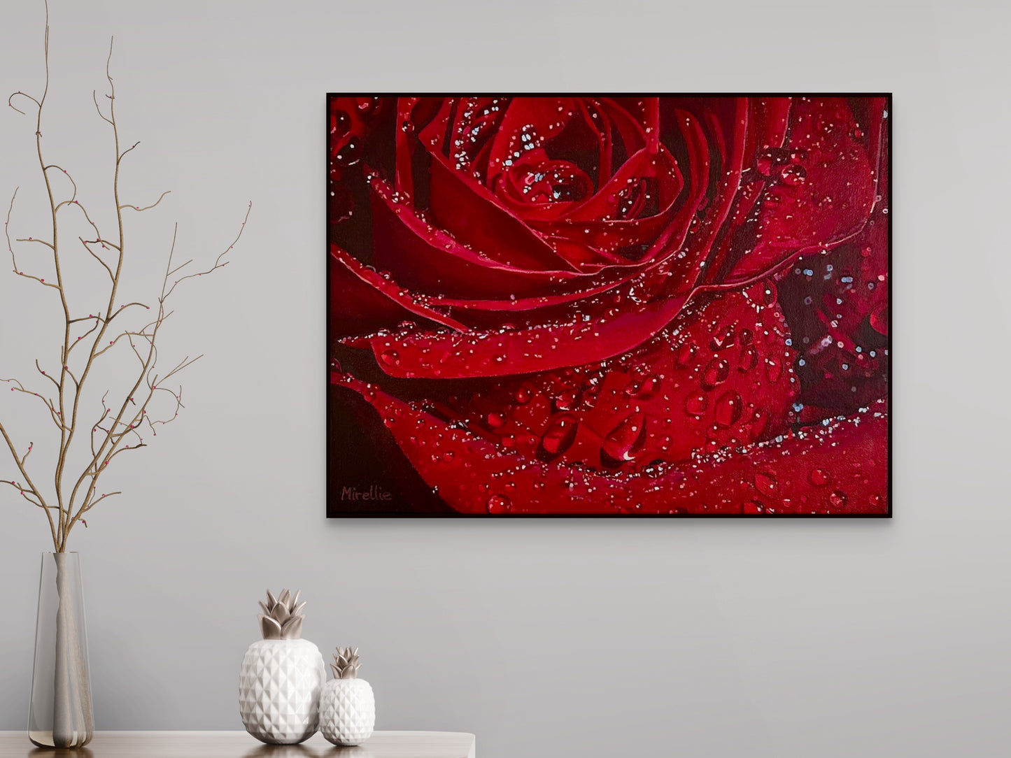 'Red Rose With Dewdrops' (Digital Print)