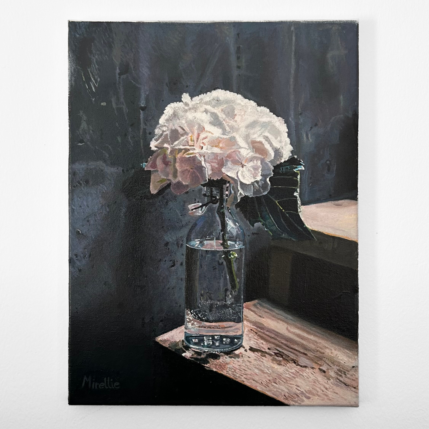 'White Flowers in Glass Vase' Original Oil Painting