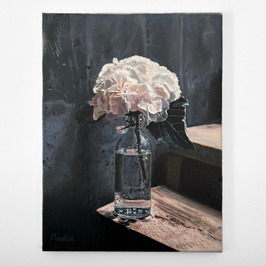 'White Flowers in Glass Vase' Original Oil Painting