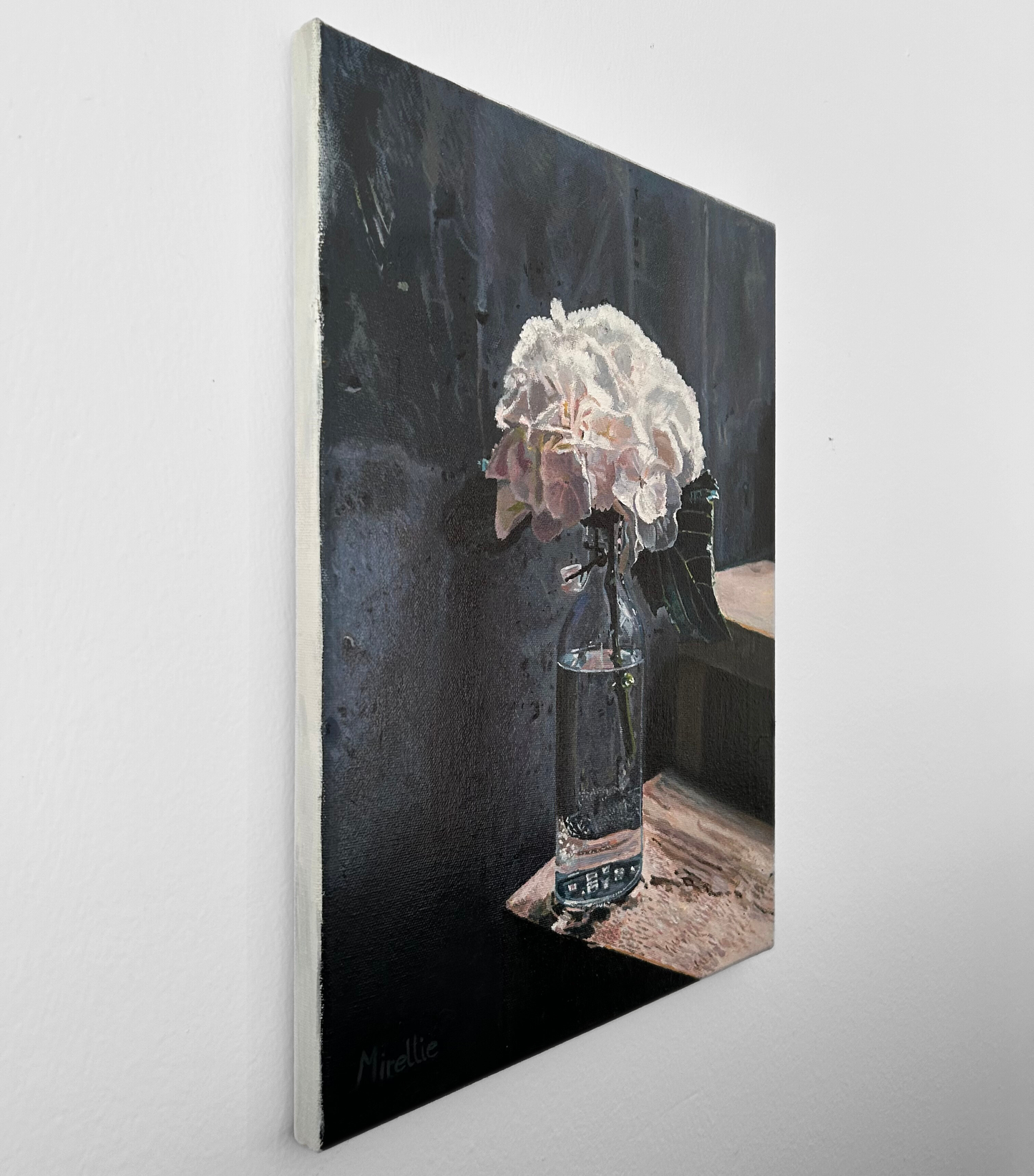 'White Flowers in Glass Vase' Original Oil Painting