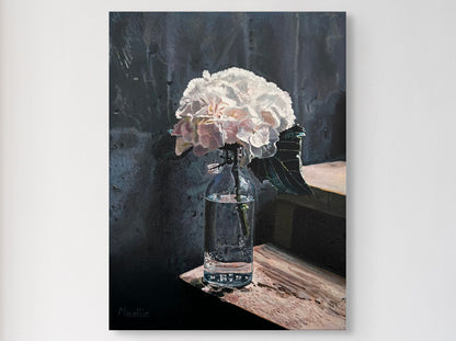 'White Flowers in Glass Vase' (Digital Print)