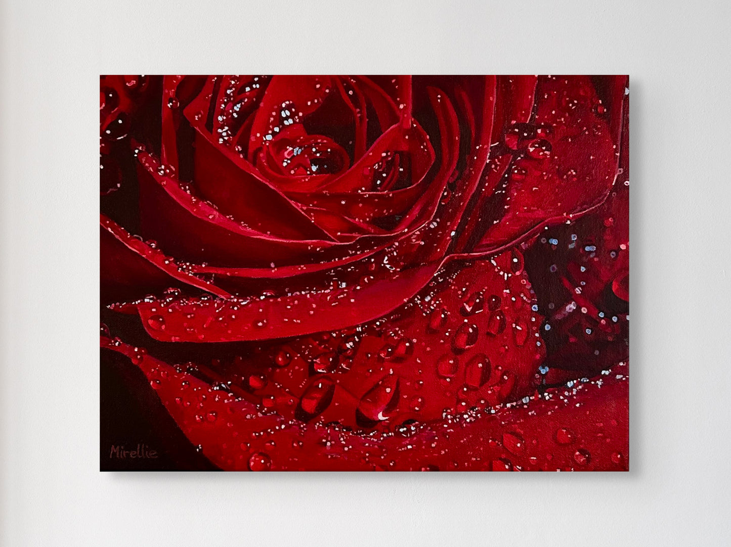 'Red Rose With Dewdrops' (Digital Print)